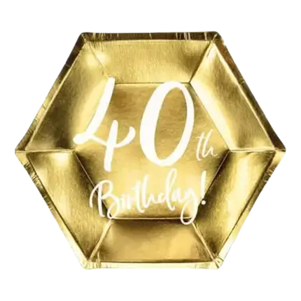 Assiette en papier 40th Birtdhay doré (Lot de 6)