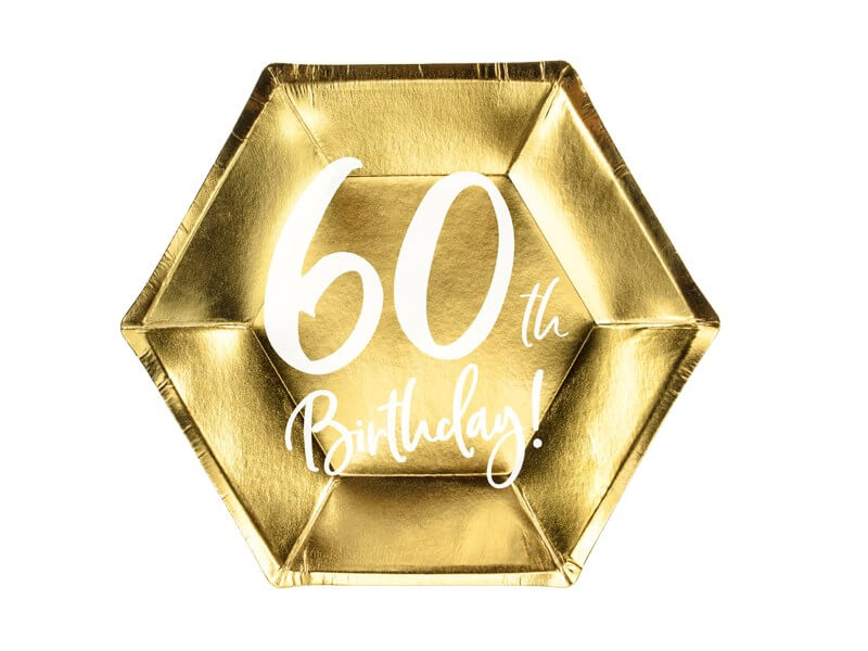 Assiette en papier 60th Birtdhay doré (Lot de 6) 