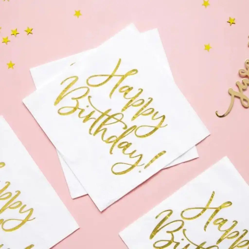 Serviette en papier Happy Birthday Or (Lot de 20)