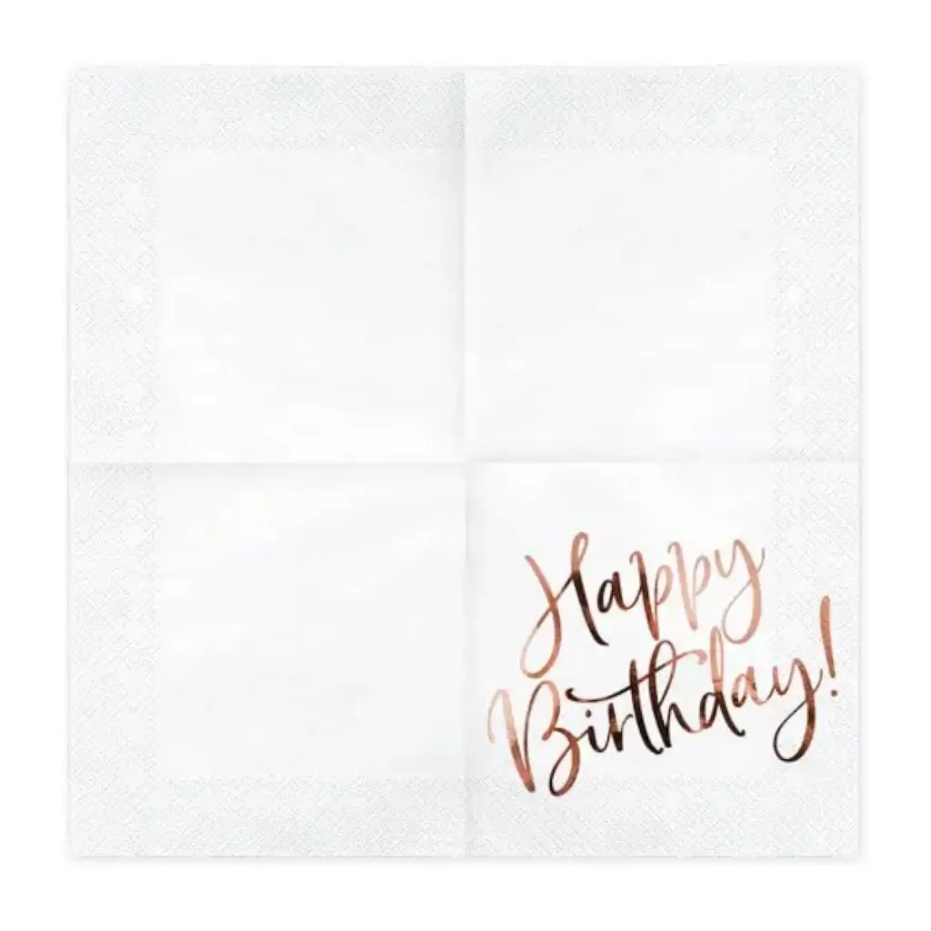 Serviette en papier Happy Birthday Or Rose (Lot de 20)
