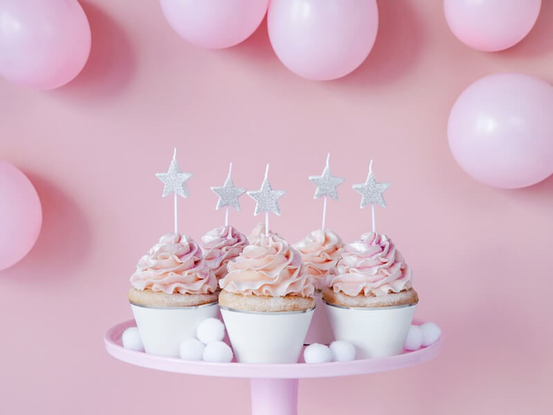 Bougies anniversaire étoile argent (Lot de 5 pièces)