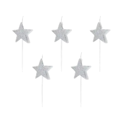 Bougies anniversaire étoile argent (Lot de 5 pièces)