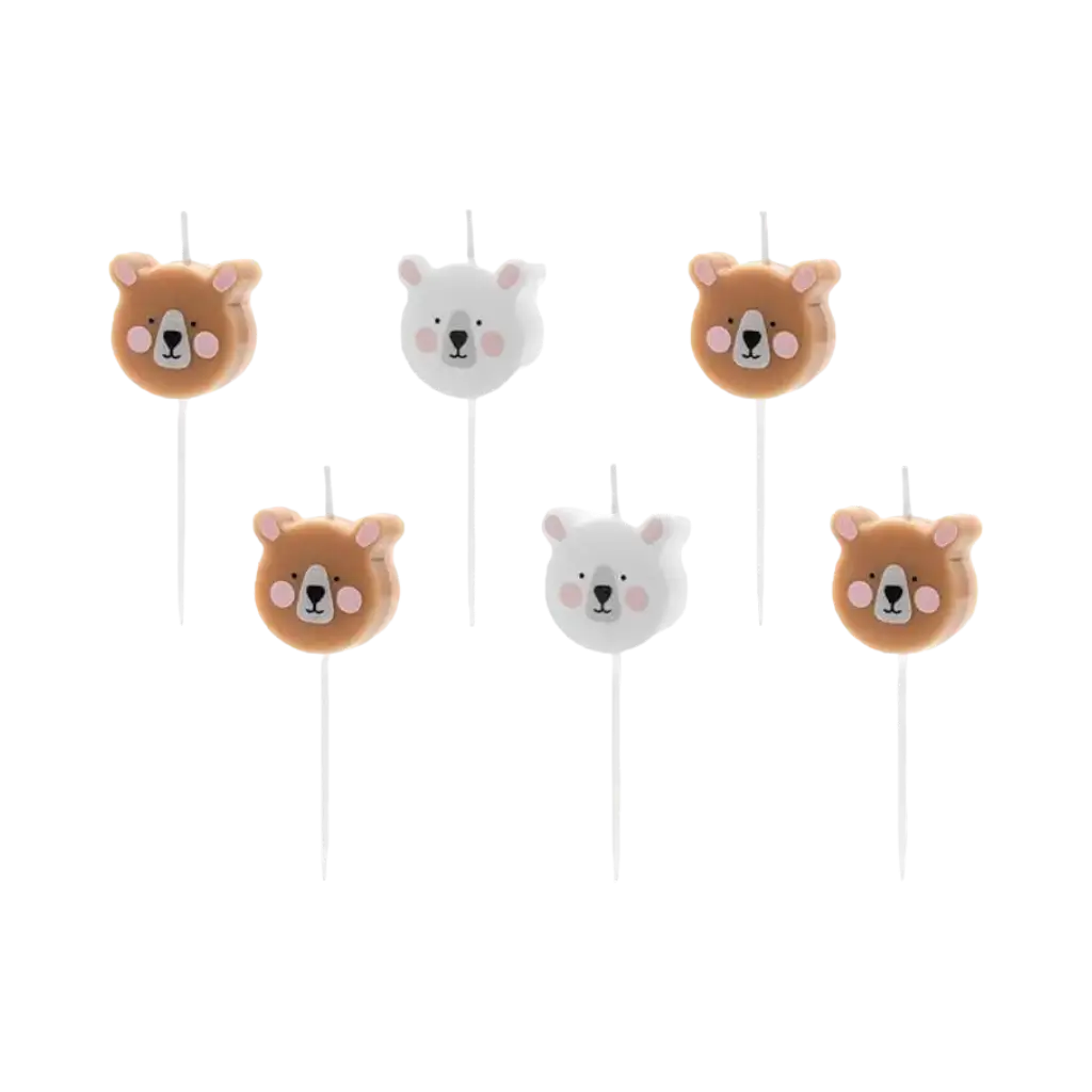 Bougies d'anniversaire tête d'ours (lot de 6)