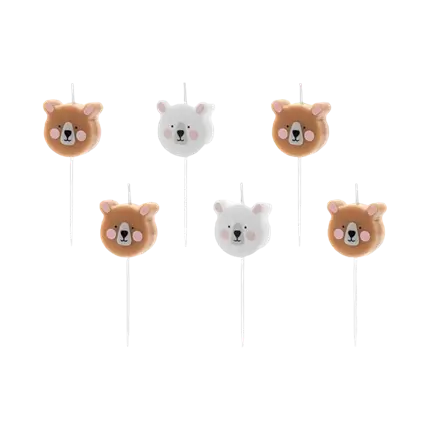 Bougies d'anniversaire tête d'ours (lot de 6)