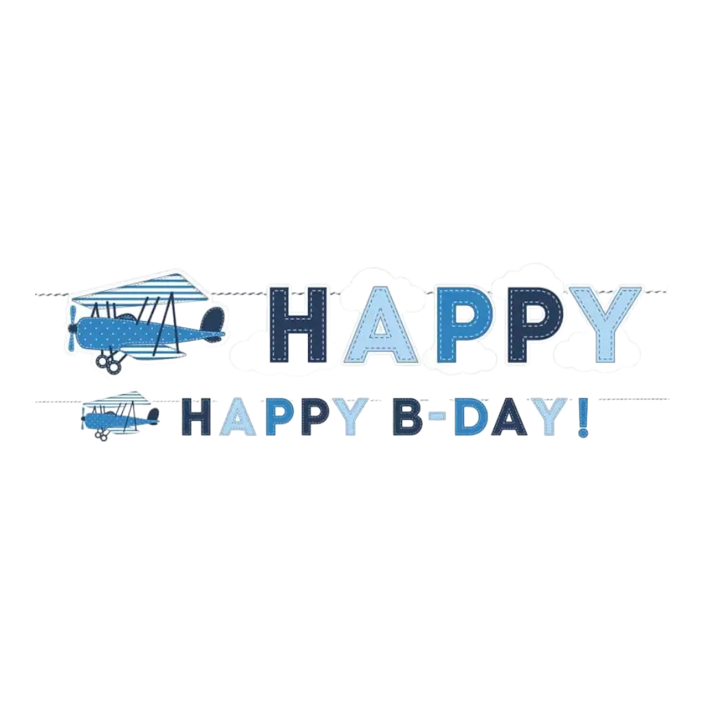 Guirlande Happy Birthday Aviateur bleue