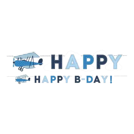 Guirlande Happy Birthday Aviateur bleue