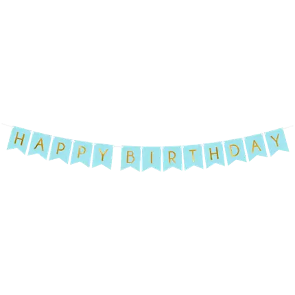 Guirlande Happy Birthday bleue inscription Or 