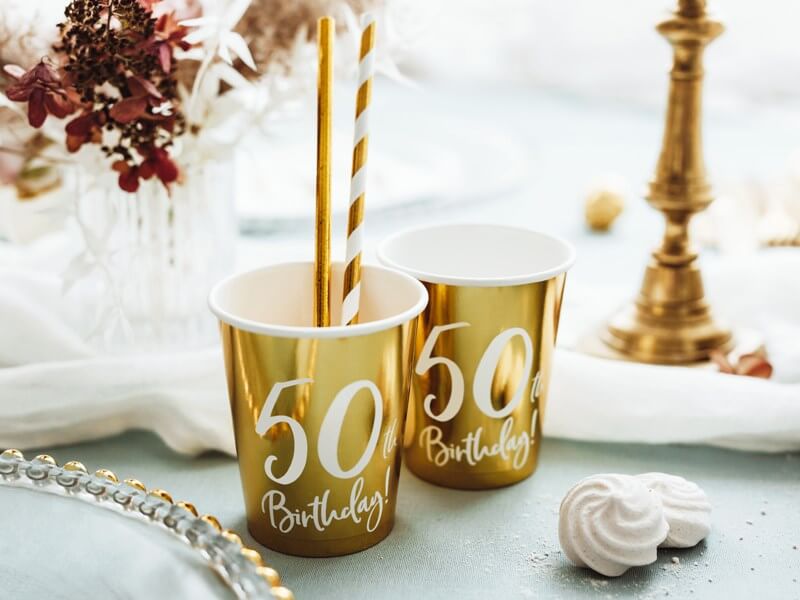 Lot de 6 gobelets or  "50  ans" 