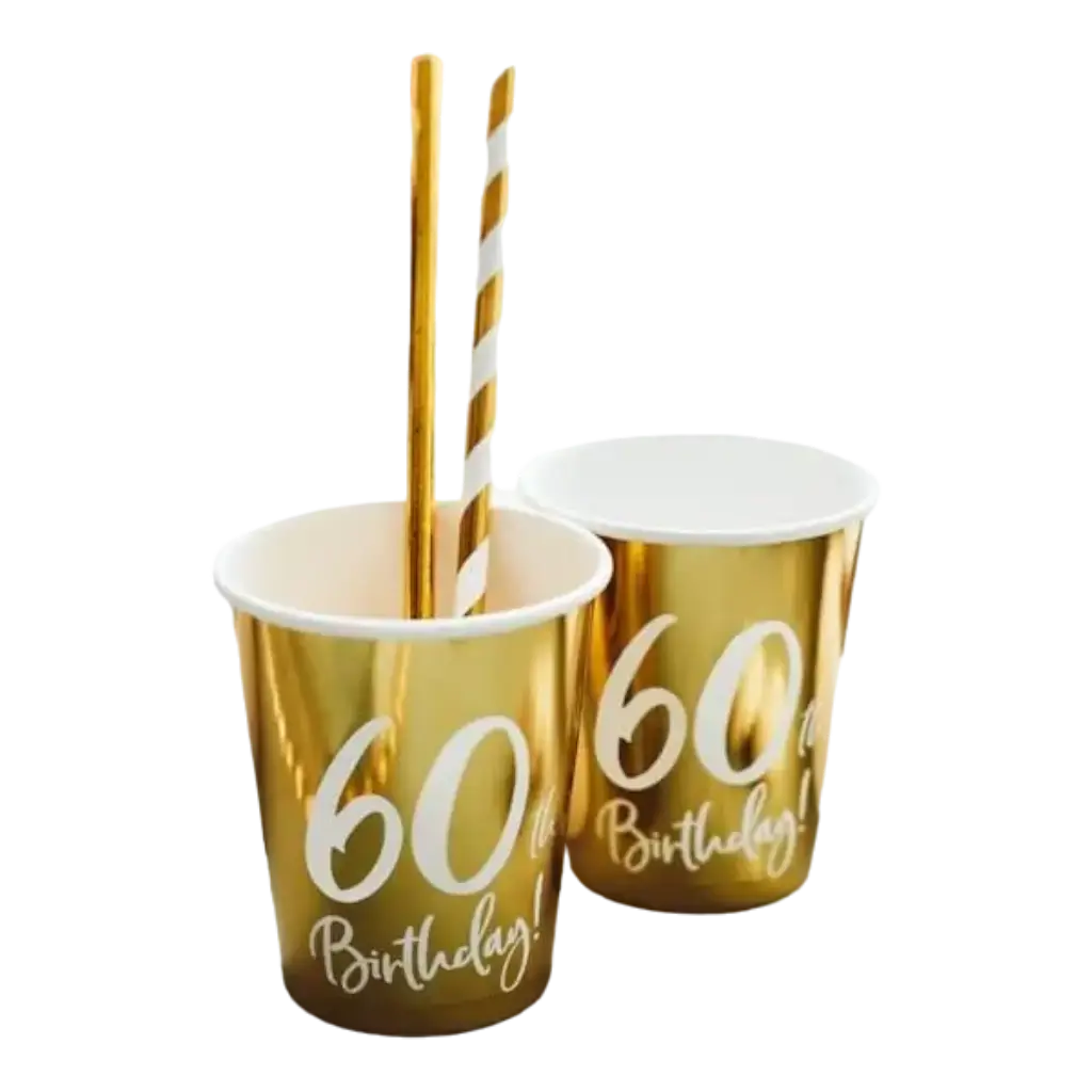 Lot de 6 gobelets or  "60  ans" 