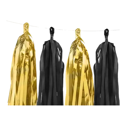 Guirlande tassel Or et Noir 12 pompons 