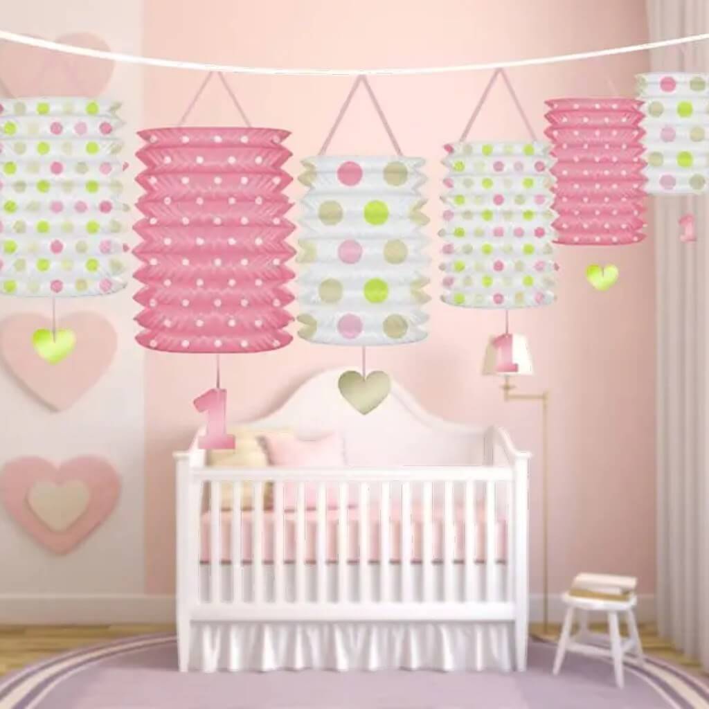 Guirlande lanterne rose anniversaire 1 an  