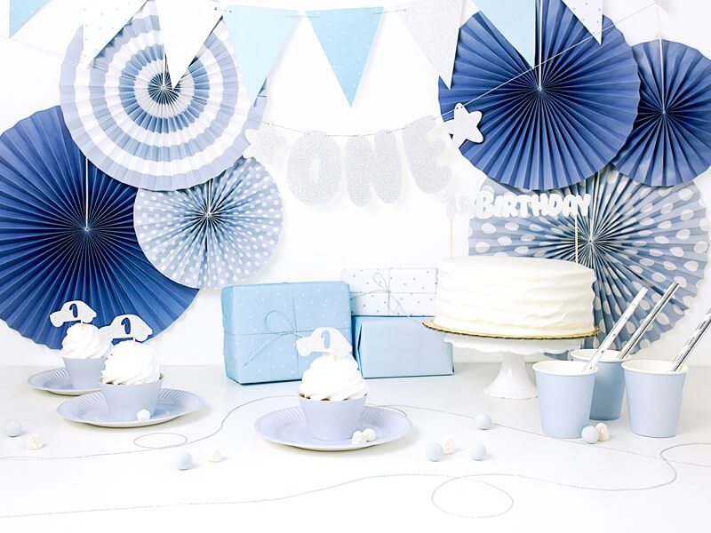 Guirlande En Papier Bleu Pour Baby Shower - 4 Mètres - Tons Foncé Et Clair - Décoration De Fête Facile à Installer