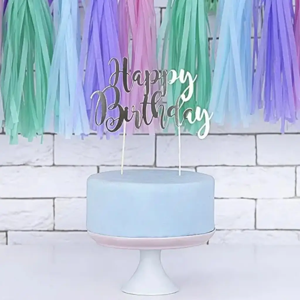 DECORACION PASTEL HAPPY BIRTHDAY PLATA GLITTER - Conver Party