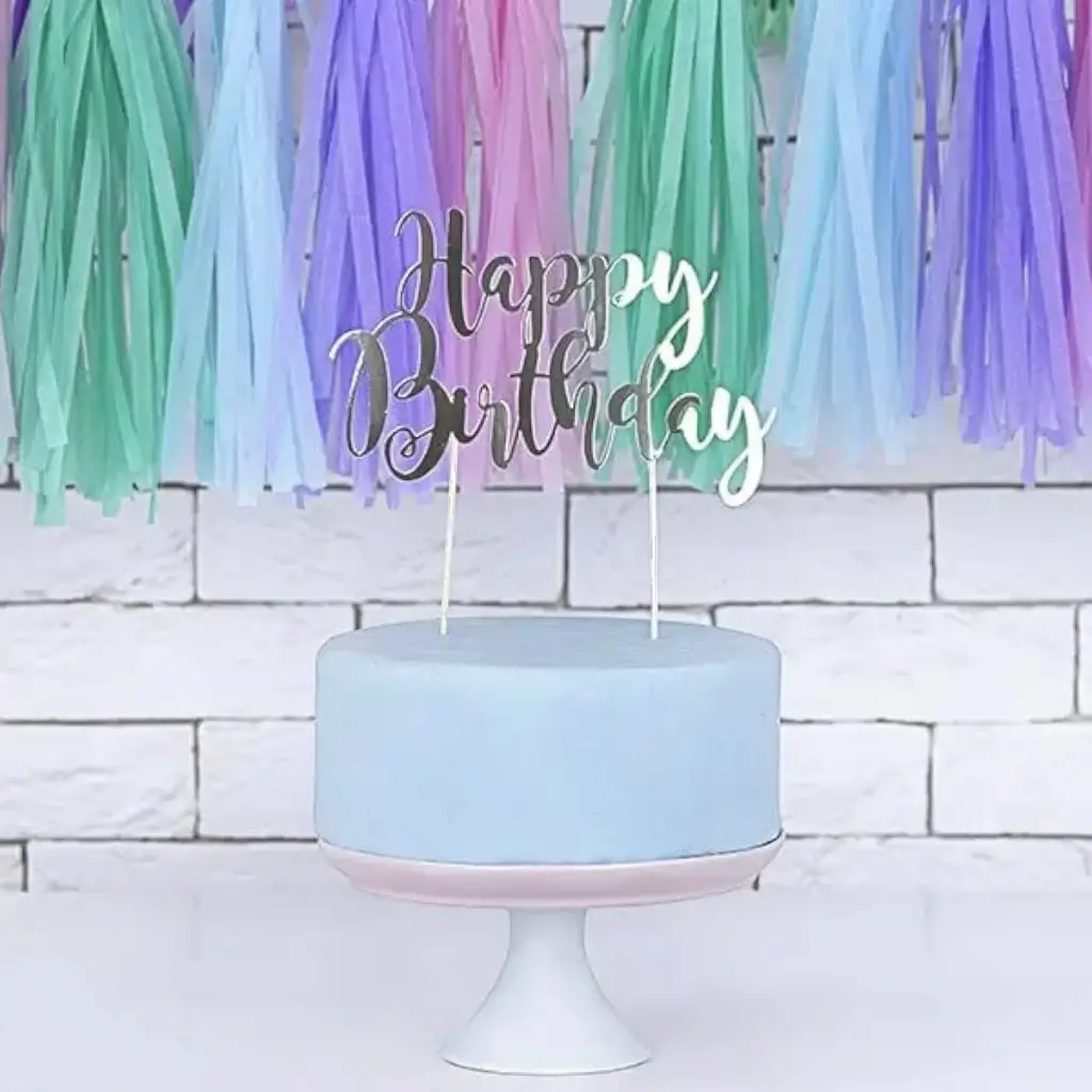 Décoration pour gâteau Happy Birthday argent