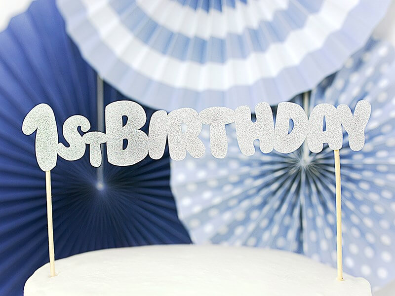 Décoration pour gâteau 1st Birthday argent pailleté