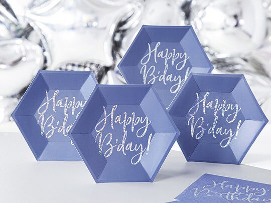 Assiette en papier bleu Happy Birthday (Lot de 6) 