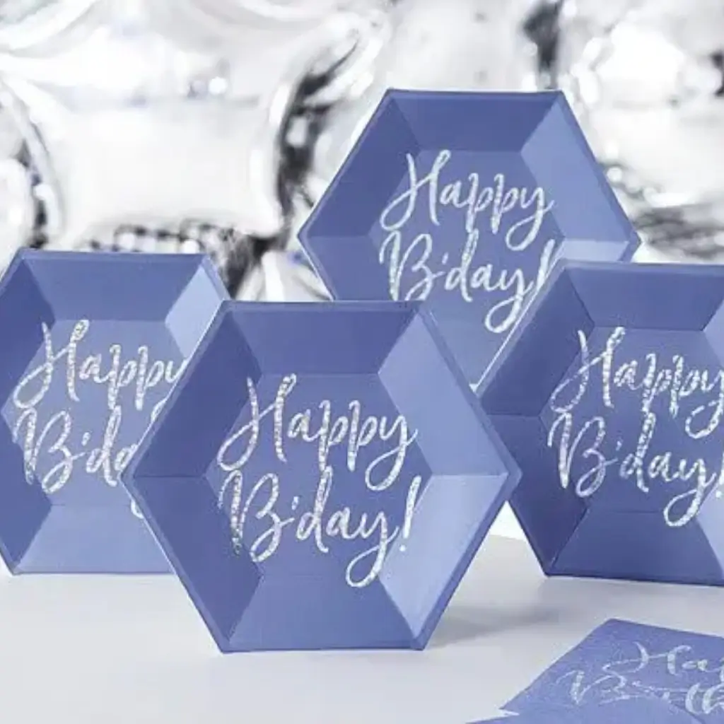 Assiette en papier bleu Happy Birthday (Lot de 6) 