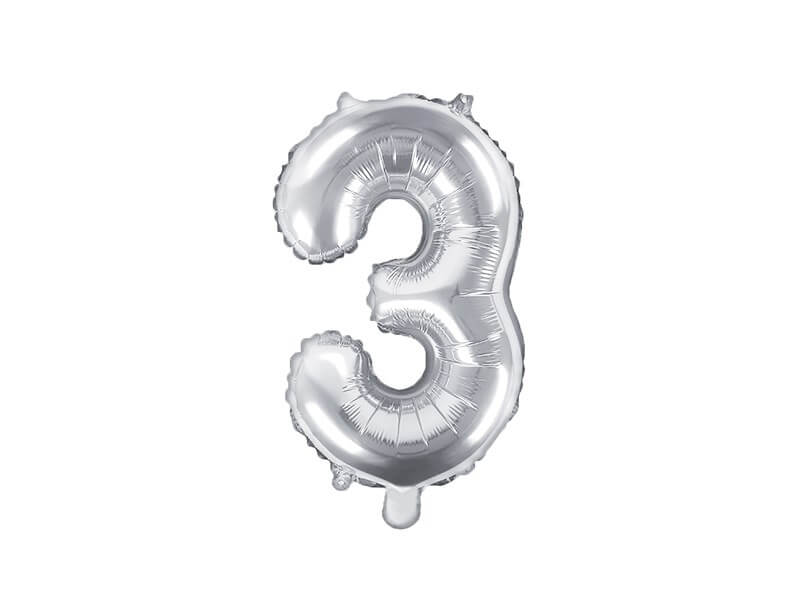 Ballon anniversaire chiffre 3 Argent 35cm 