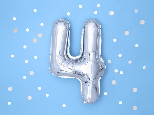 Ballon anniversaire chiffre 4 Argent 35cm 