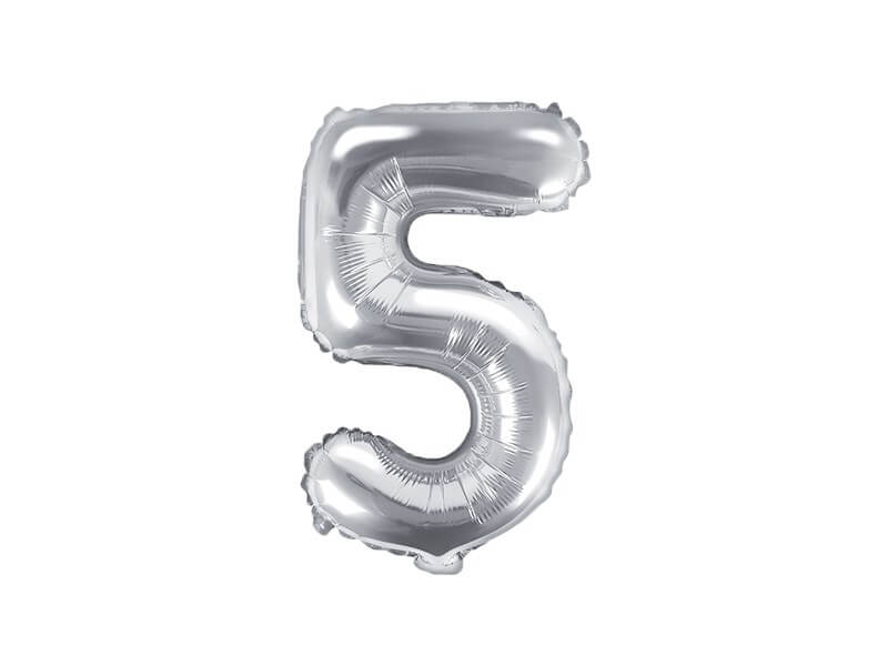 Ballon anniversaire chiffre 5 Argent 35cm 