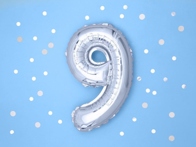 Ballon anniversaire chiffre 9 Argent 35cm 