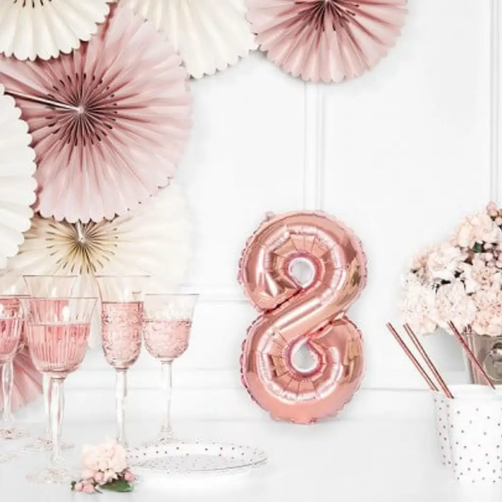 Ballon anniversaire chiffre 8 Or Rose 35cm 