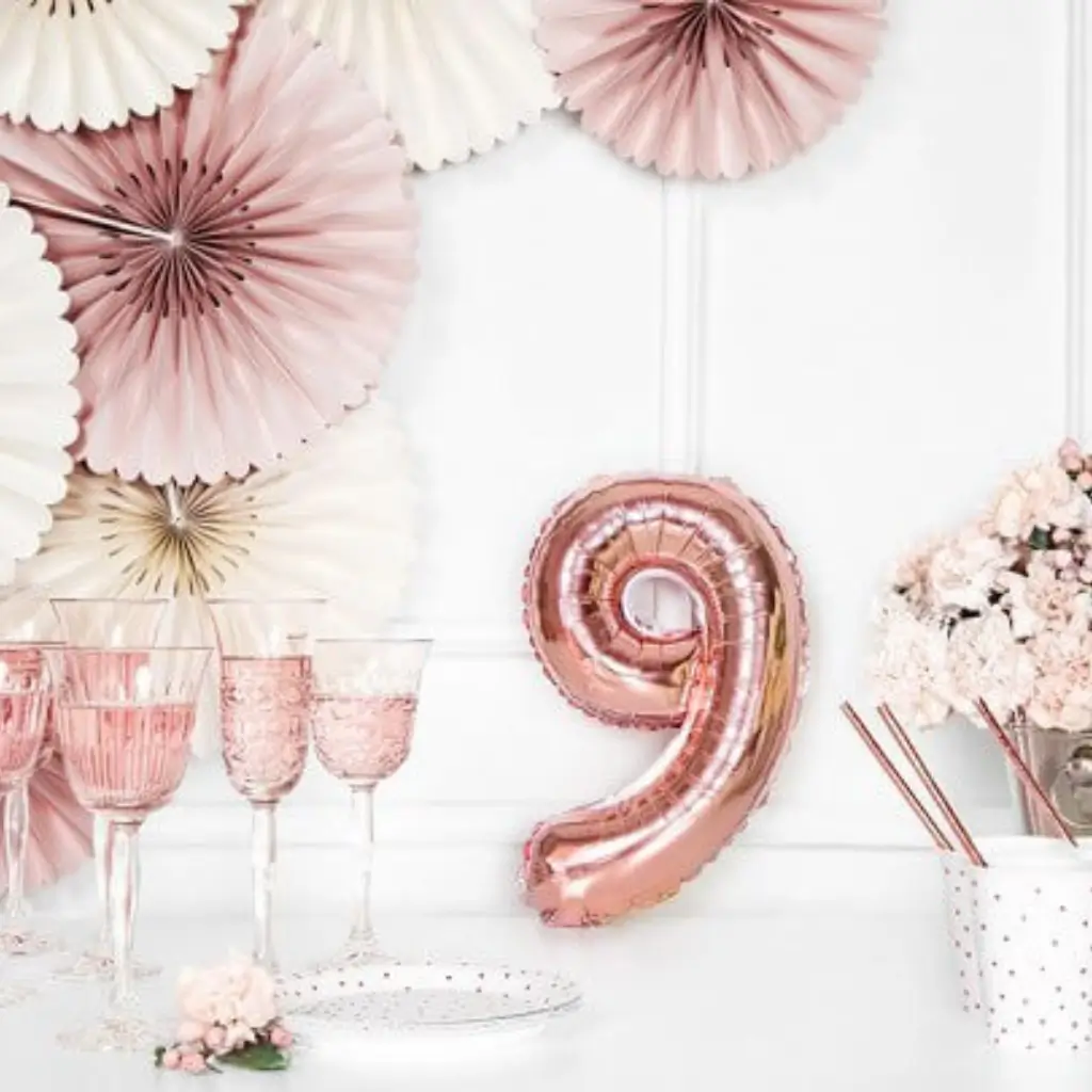 Ballon anniversaire chiffre 9 Or Rose 35cm 