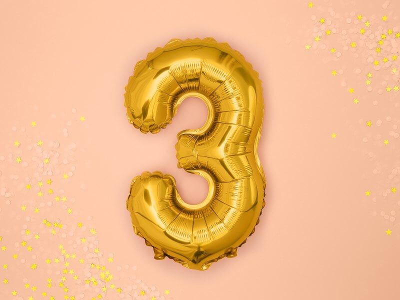 Ballon anniversaire chiffre 3 Or 35cm 
