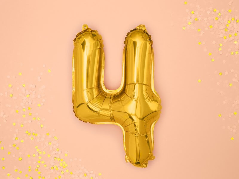 Ballon anniversaire chiffre 4 Or 35cm 