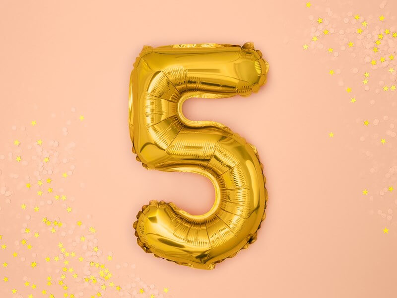 Ballon anniversaire chiffre 5 Or 35cm 