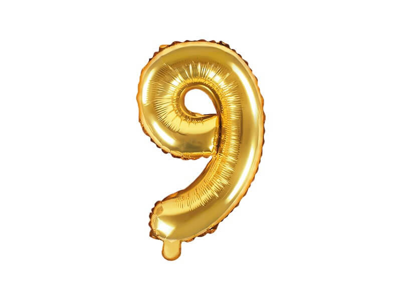 Ballon anniversaire chiffre 9 Or 35cm 