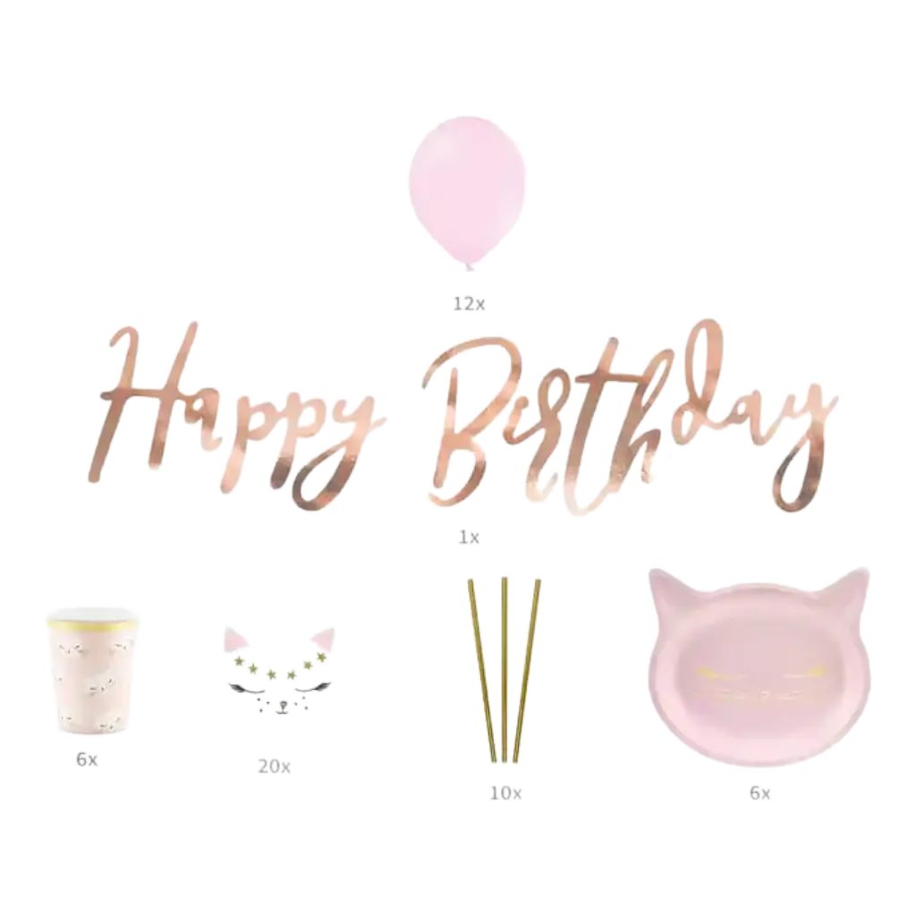 Kit décoration anniversaire thème Chat Rose &amp; Or  