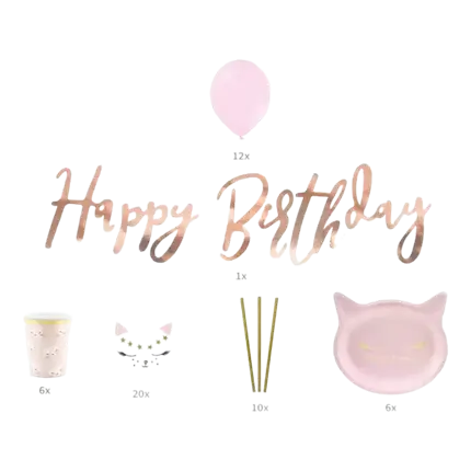Kit décoration anniversaire thème Chat Rose & Or  