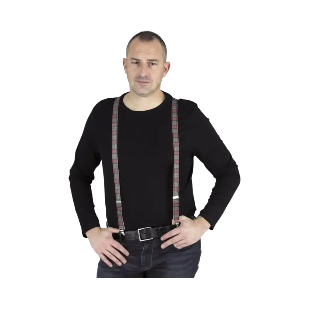 Bretelles Tarzan Marron Quadrillé Noir 