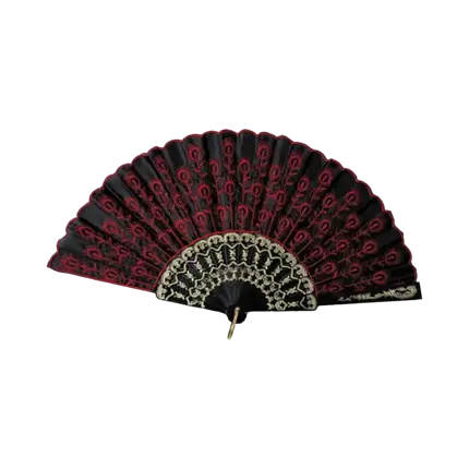 Éventail Noir Avec Inscription Rouge 
