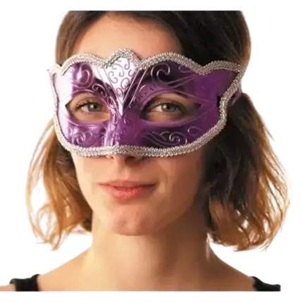 Masque Vénitien Burlesque Violet Avec Contour Argent