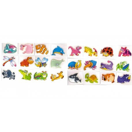 Lot de 6 Stickers Animaux 3D