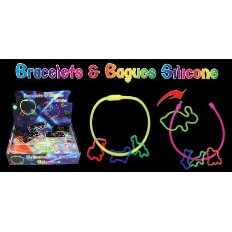 Bracelet silicone fluo + 3 bagues 