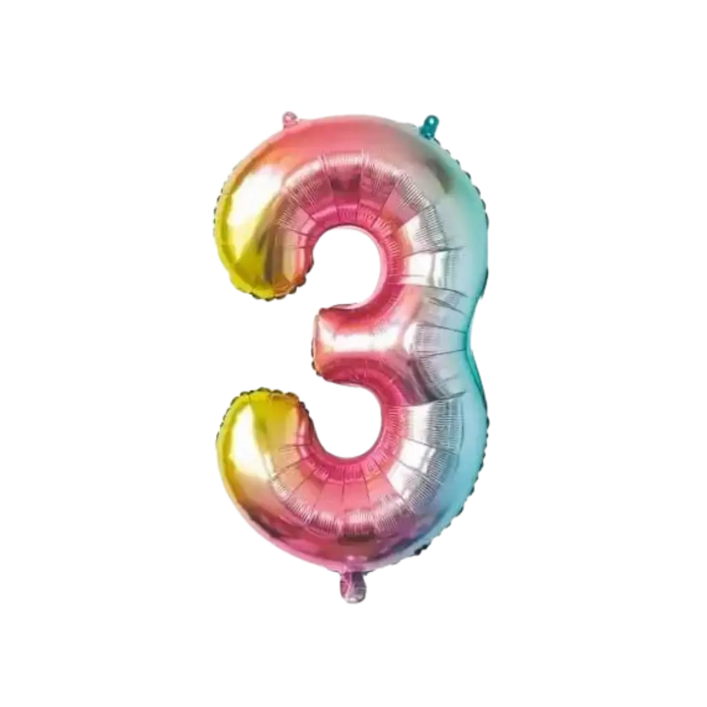 Ballon anniversaire chiffre 3 Rainbow 86cm