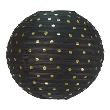 Lanterne Japonaise noire à pois Or 35cm