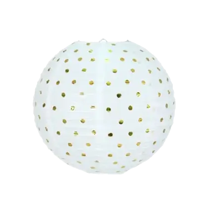 Lanterne Japonaise blanche à pois Or 35cm