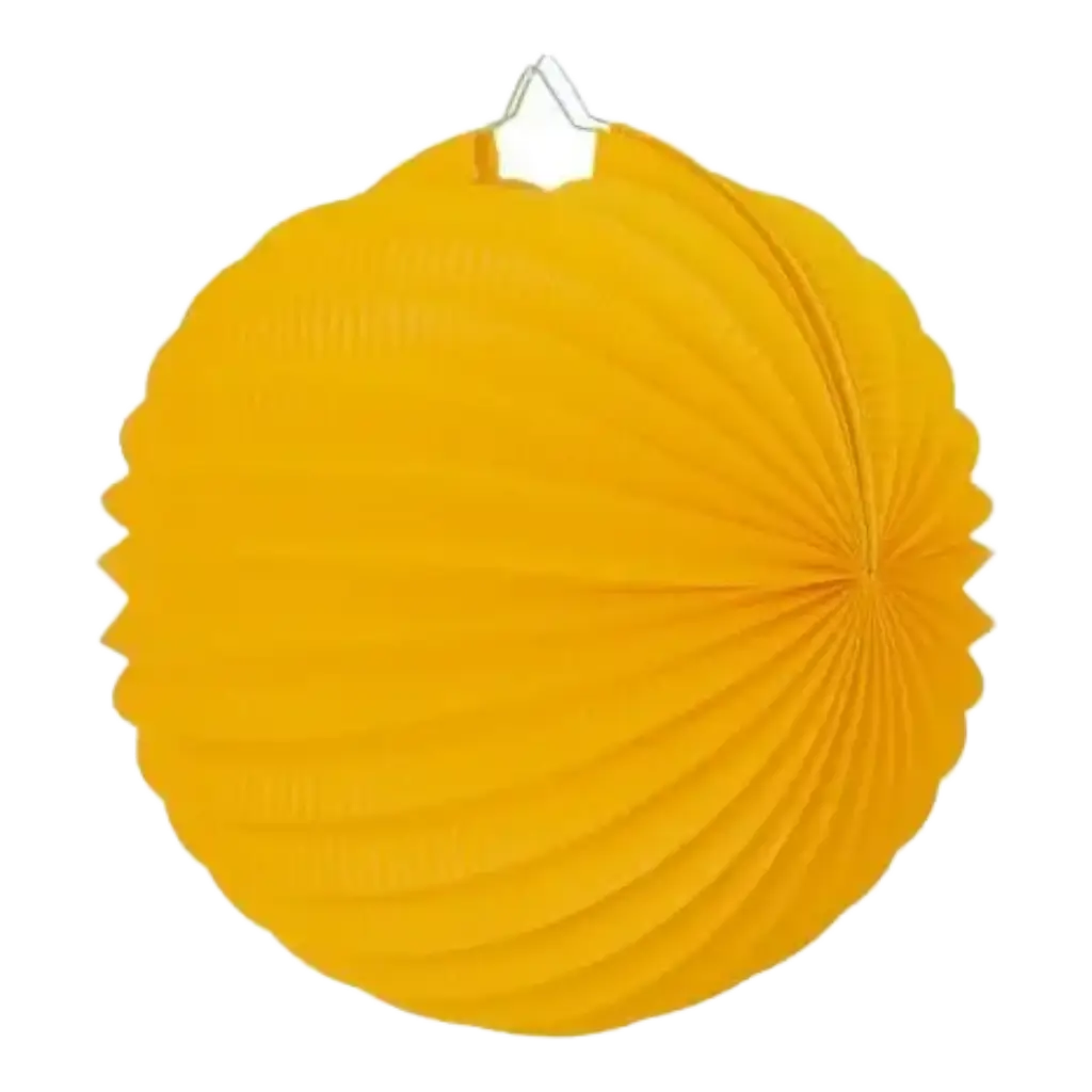 Lampion boule de papier rond jaune moutarde 30cm 