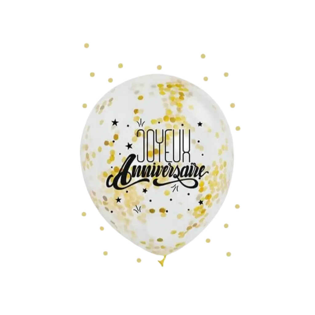 Lot de 3 Ballons Joyeux Anniversaire Confettis Or 