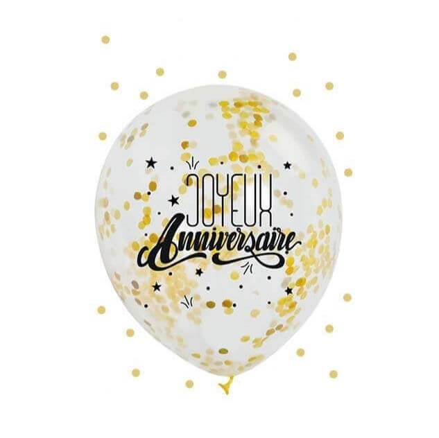 Lot de 3 Ballons Joyeux Anniversaire Confettis Or : Ballons