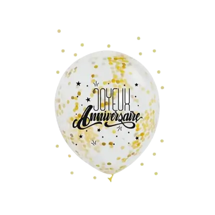 Lot de 3 Ballons "Joyeux Anniversaire" Confettis Or