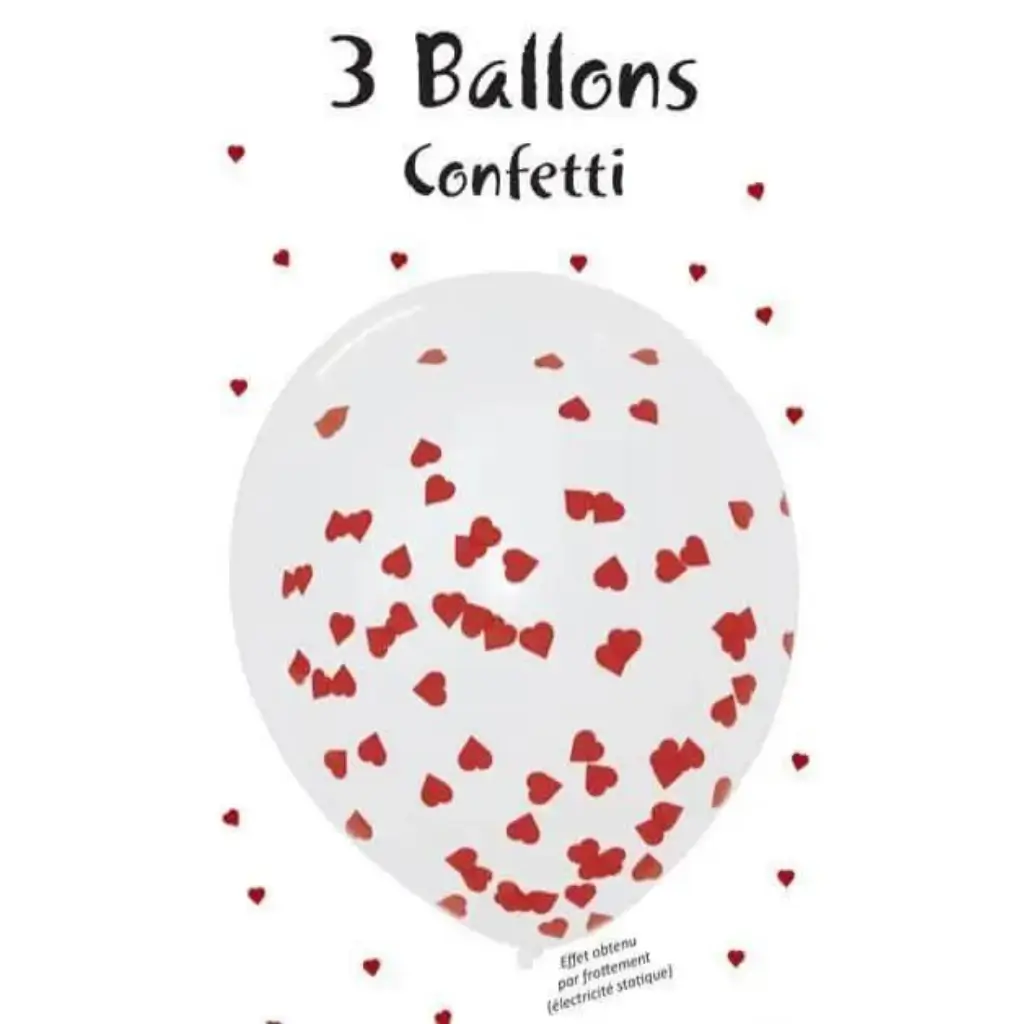Lot de 3 Ballons Confettis Coeur rouge