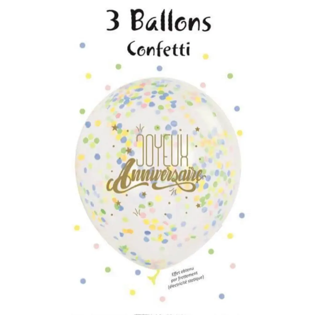 Lot de 3 Ballons "Joyeux Anniversaire" Confettis Pastel
