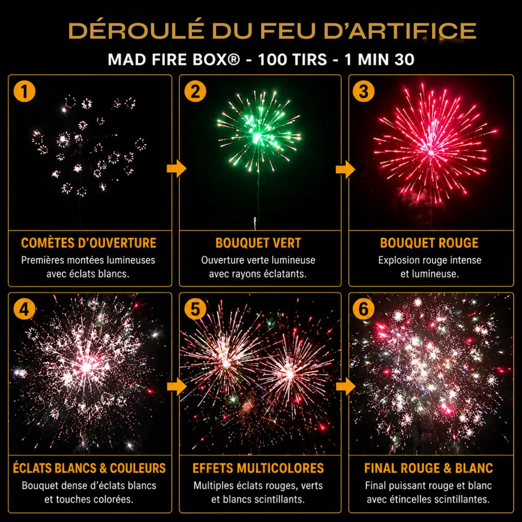 Feu d'Artifice ARDI® 100% FEU - MAD FIRE BOX® - 100 Tirs - 1 min 30