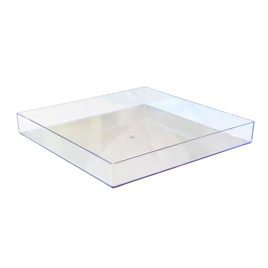 Plateau en plastique transparent carré 30x30cm