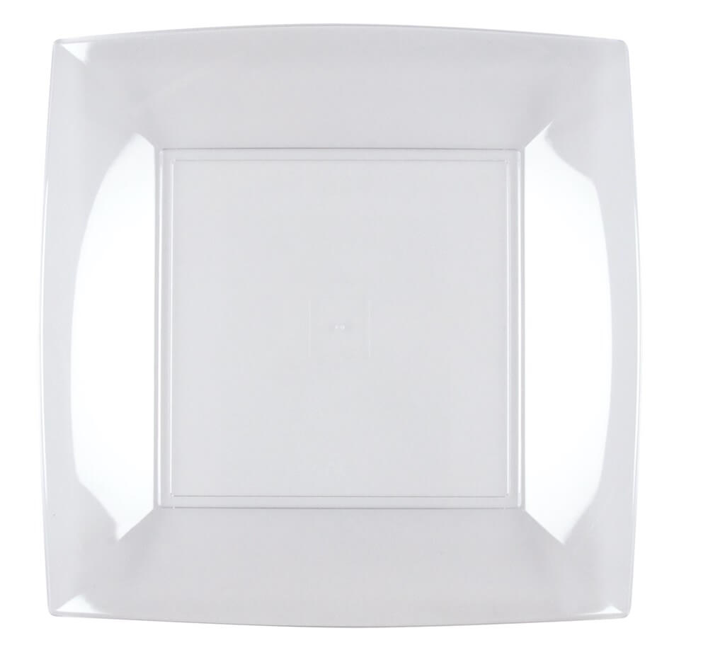 Assiette carré transparente 23x23cm - Lot de 25